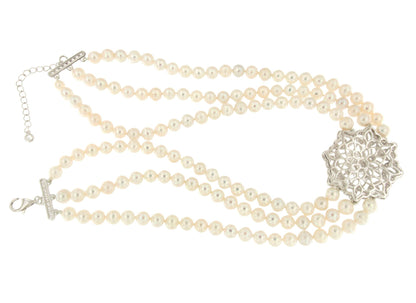Choker SISSI de perlas chinas con centro de plata y circonitas