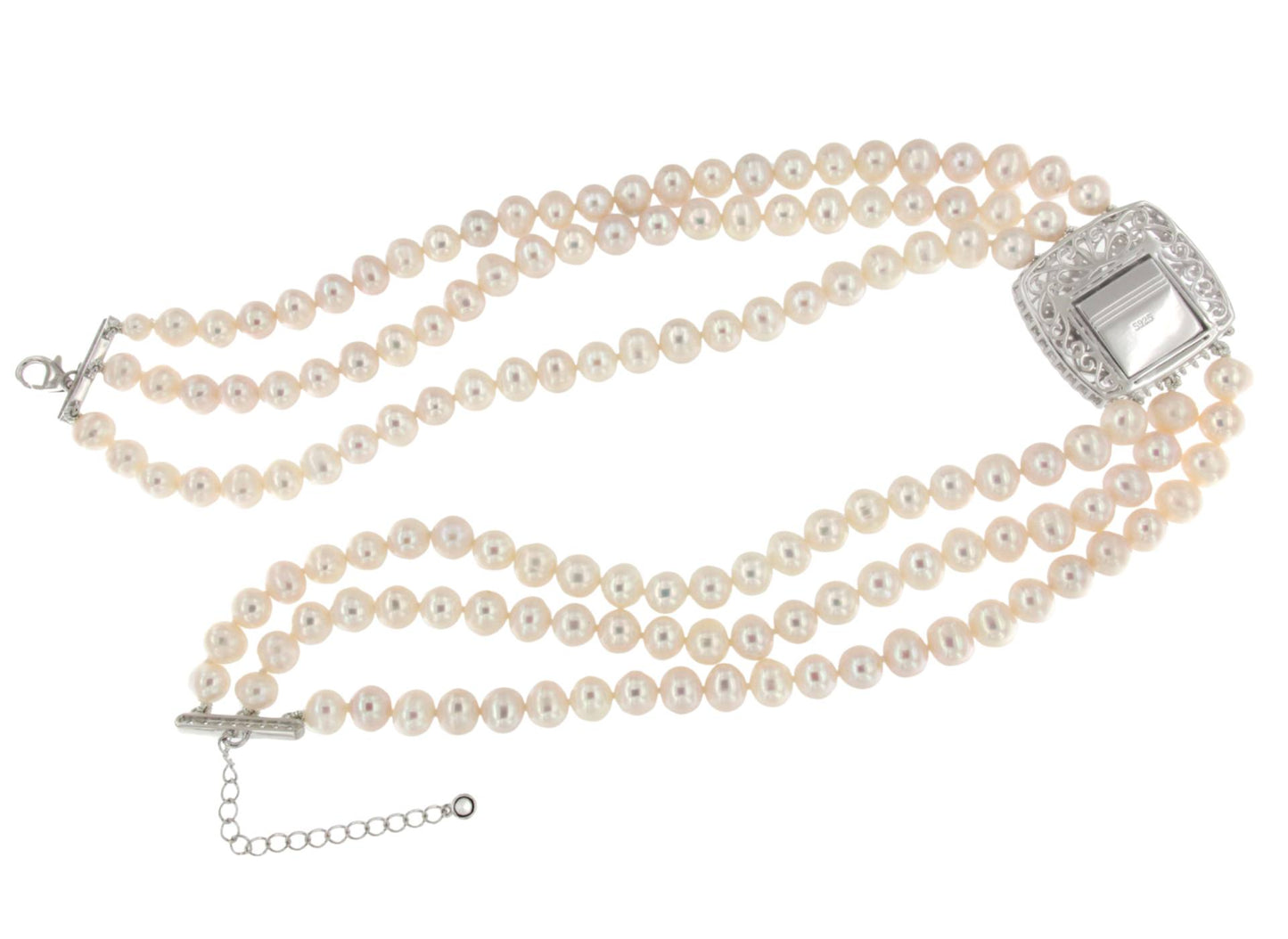 MATILDE choker made of Chinese pearls with a silver center and cubic zirconia