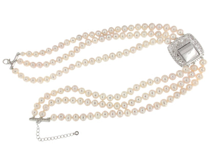 MATILDE choker made of Chinese pearls with a silver center and cubic zirconia