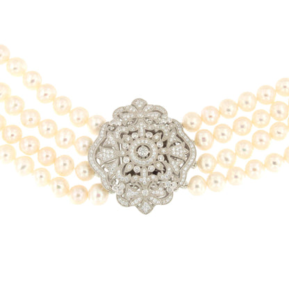 ADELAIDA choker made of Chinese pearls with a silver center and cubic zirconia