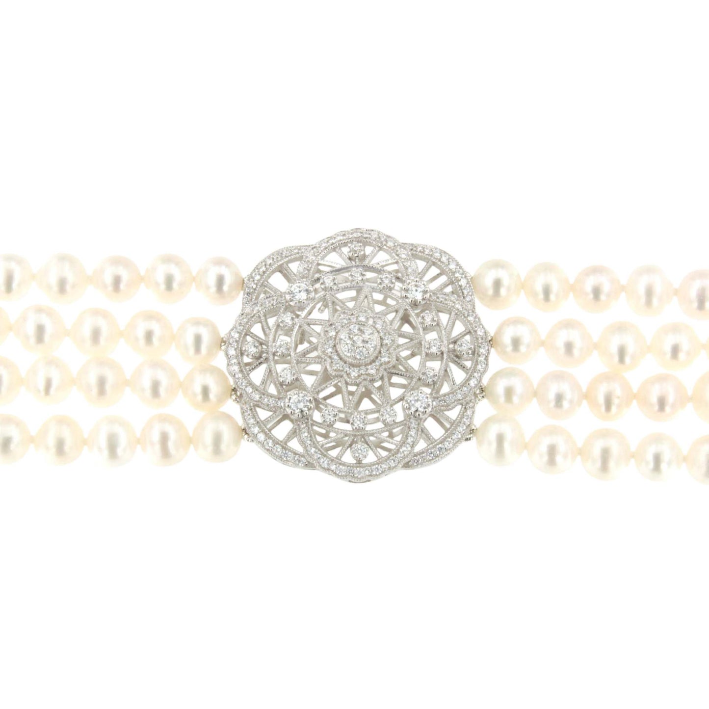 CLAUDIA choker made of Chinese pearls with a silver center and cubic zirconia