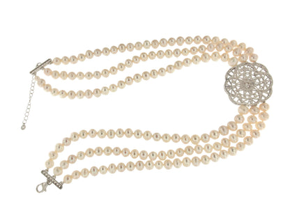 CLAUDIA choker made of Chinese pearls with a silver center and cubic zirconia