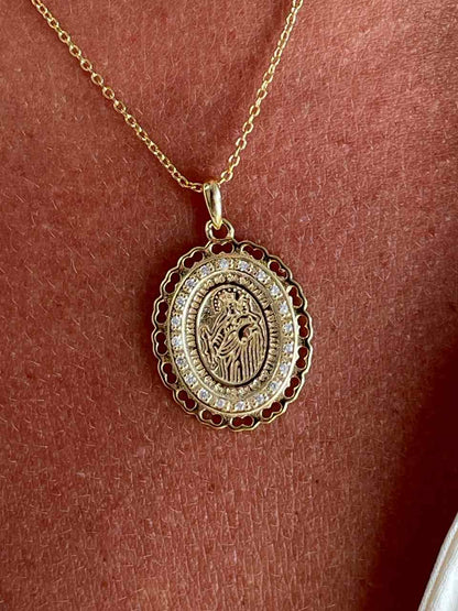 TRINIDAD, gargantilla de plata dorada de virgen