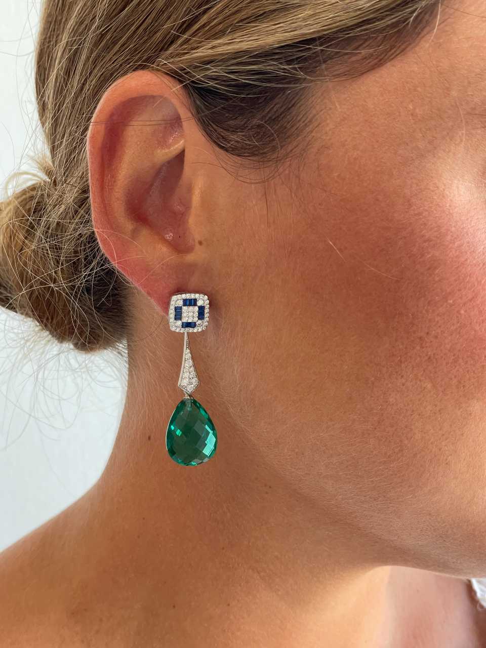 Pendientes SAN MARTIN desmontables en plata con circonitas zafiro/ esmeralda/ rubí