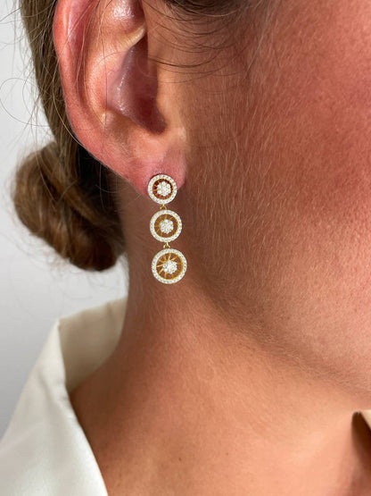 Pendientes SAN ANDRES , trripe roseta en plata primera ley con circonitas