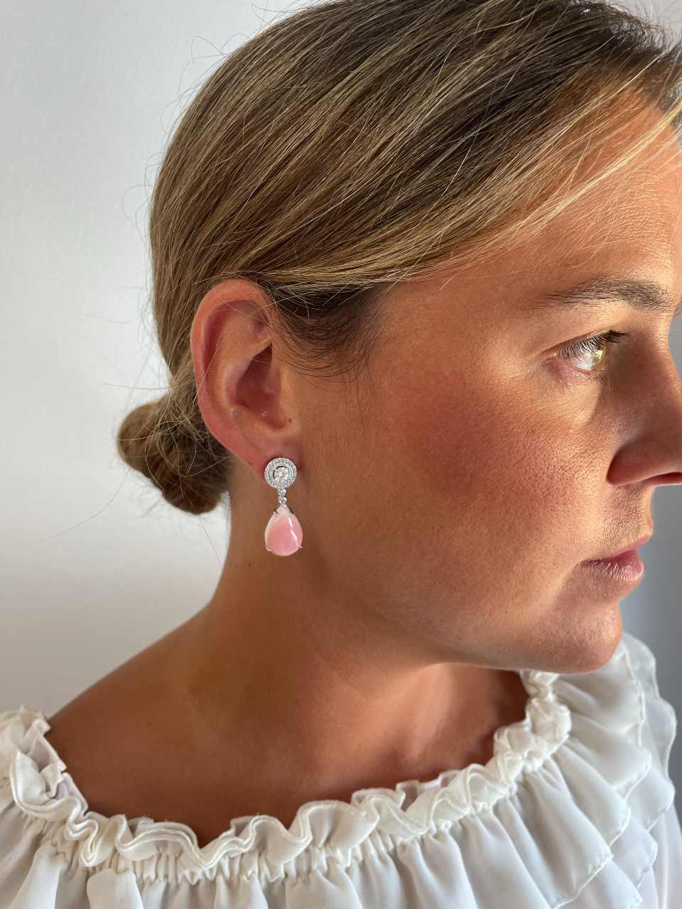 Colgantes CROIX , para pendientes desmontables en plata con circonitas y  concha natural