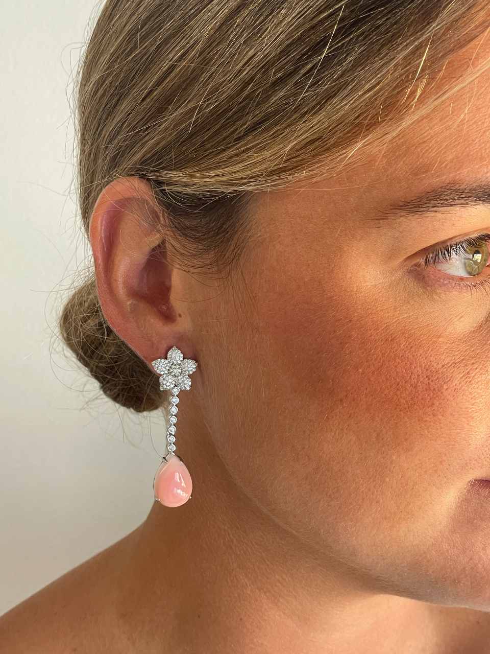 Colgantes CROIX , para pendientes desmontables en plata con circonitas y  concha natural