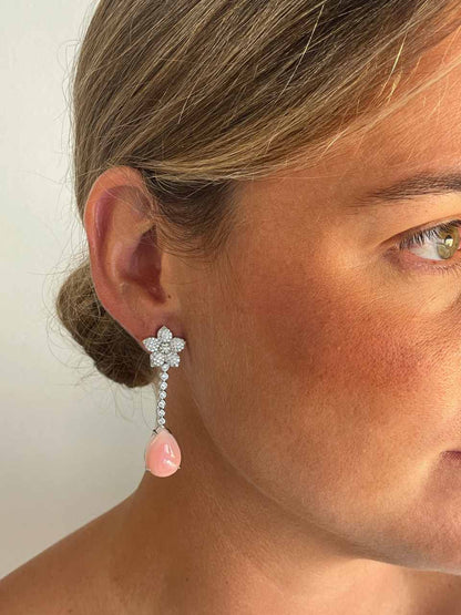 Colgantes CROIX , para pendientes desmontables en plata con circonitas y  concha natural