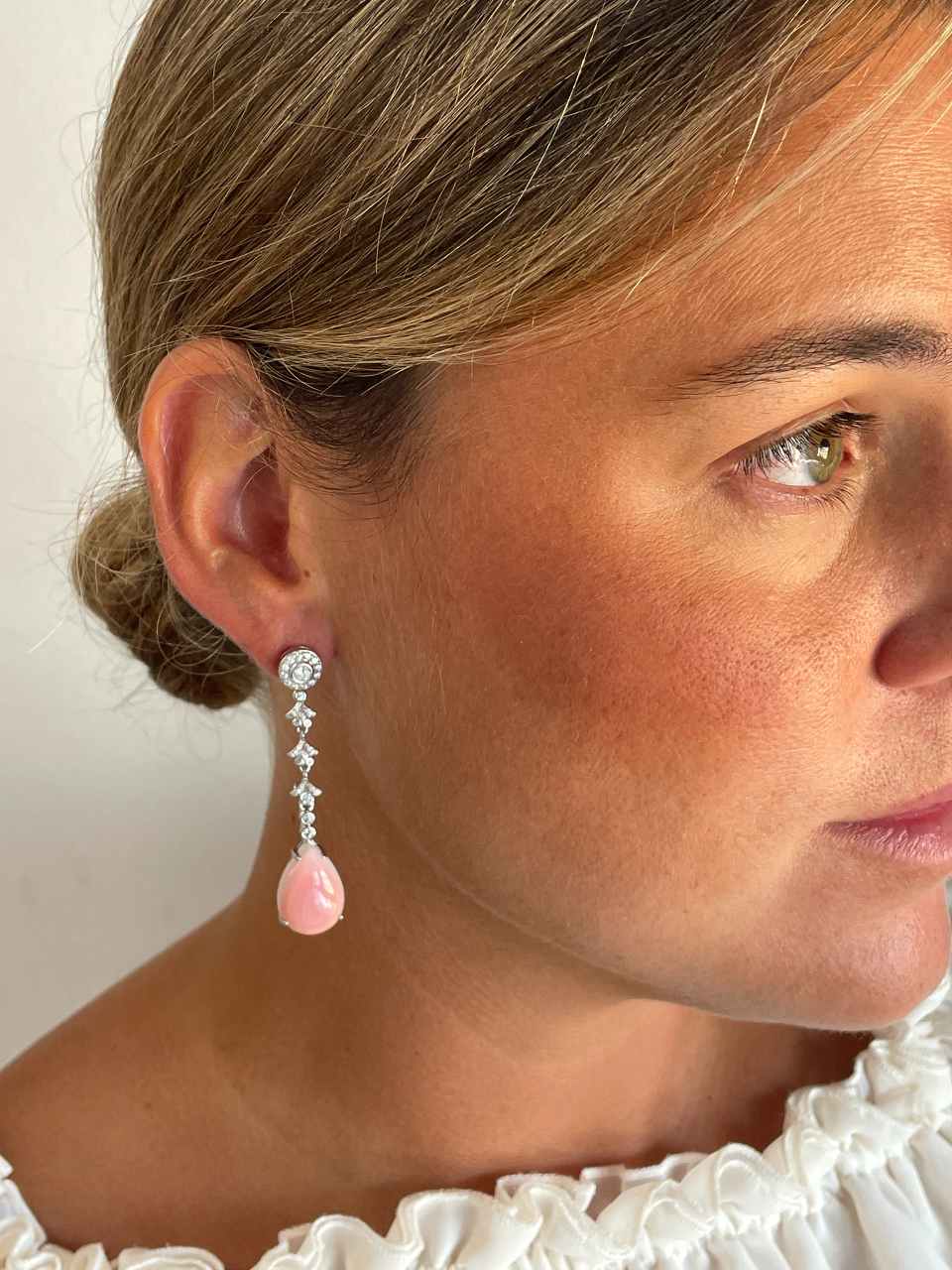 Colgantes CROIX , para pendientes desmontables en plata con circonitas y  concha natural