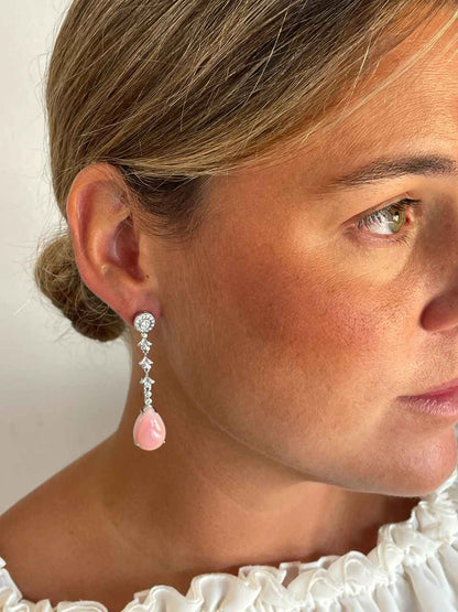 Colgantes CROIX , para pendientes desmontables en plata con circonitas y  concha natural