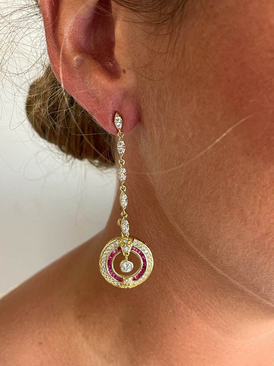 Pendientes largos CULEBRA desmontables en plata con circonitas art decó