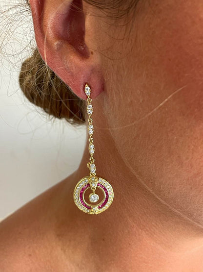 Pendientes largos CULEBRA desmontables en plata con circonitas art decó