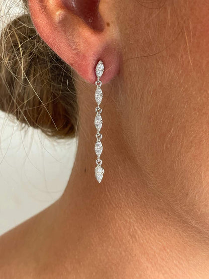 Pendientes largos CULEBRA desmontables en plata con circonitas art decó