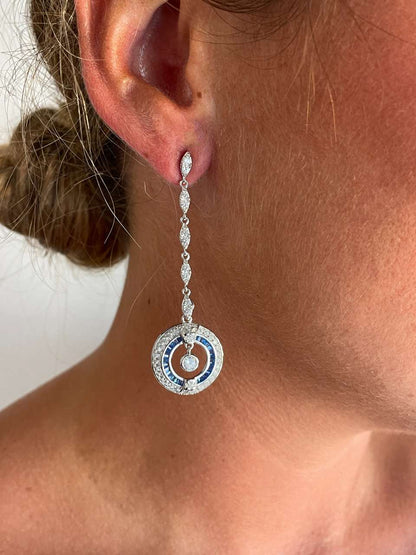 Pendientes largos CULEBRA desmontables en plata con circonitas art decó