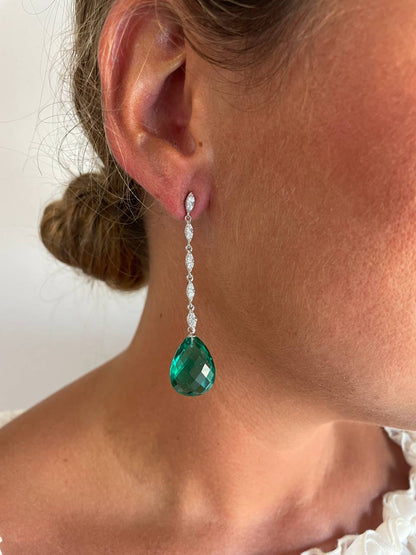 Pendientes largos CULEBRA desmontables en plata con circonitas art decó