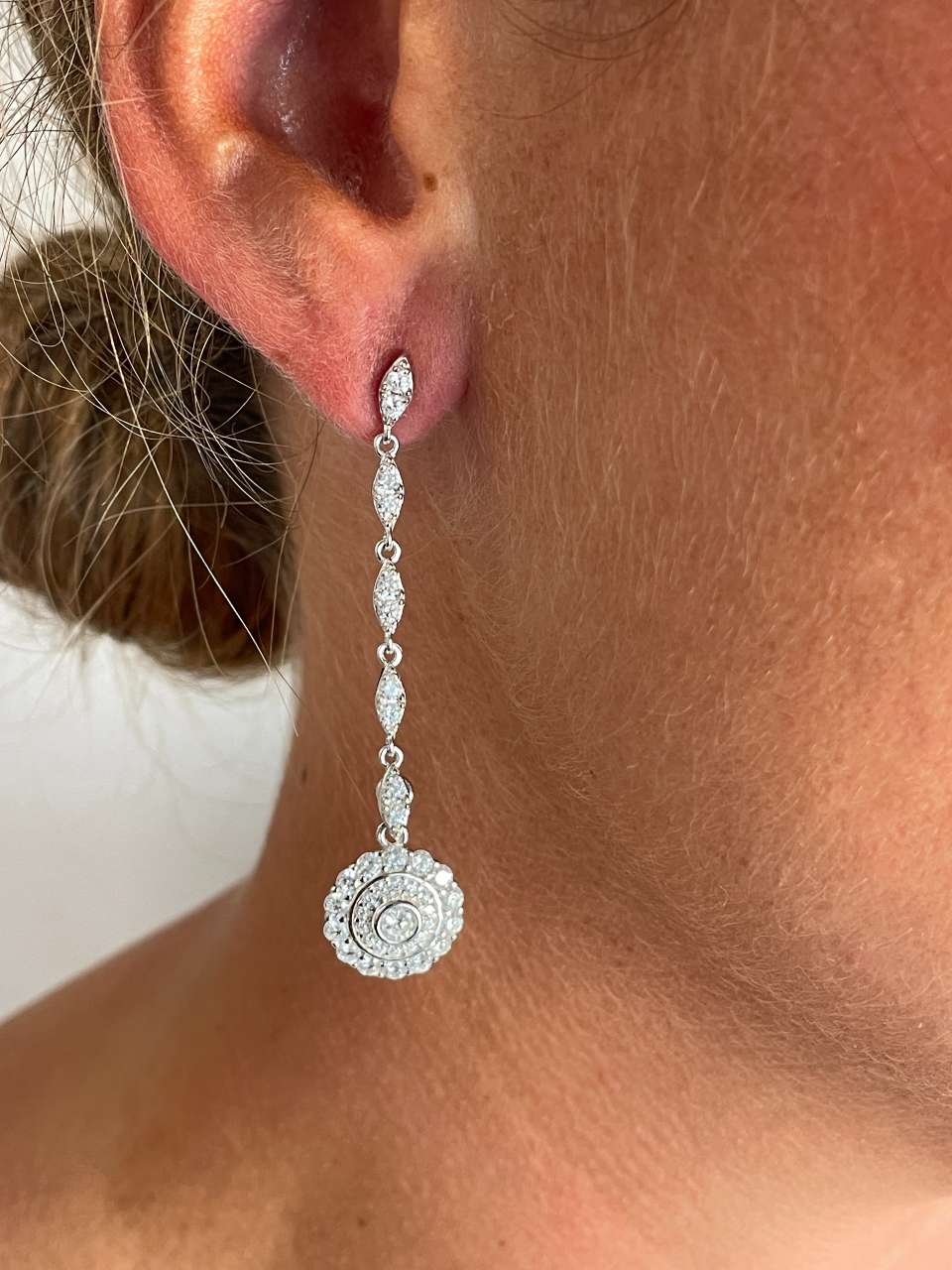 Pendientes largos CULEBRA desmontables en plata con circonitas art decó