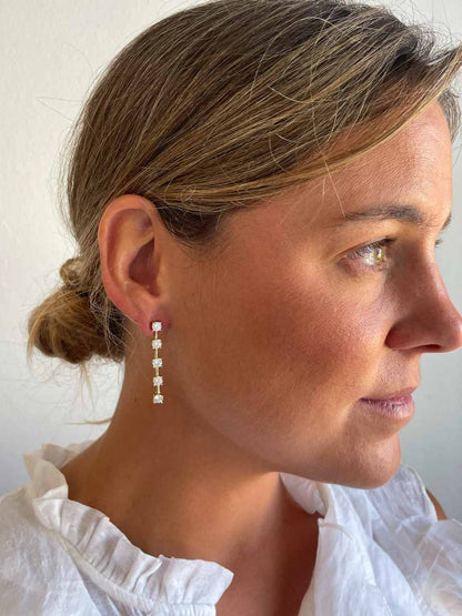 Pendientes largos ROQUES desmontables, hilera de circonitas en plata de ley