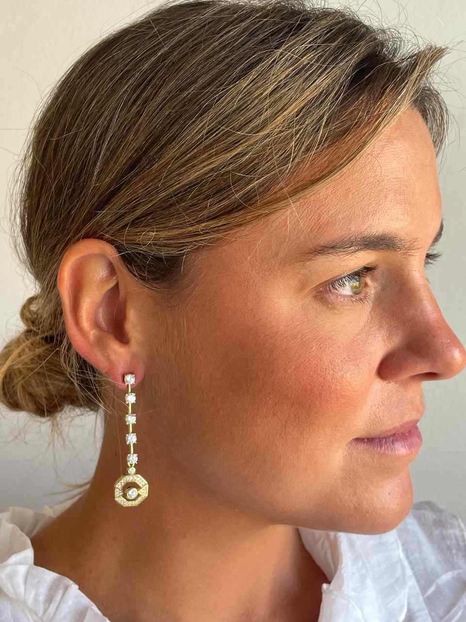 Pendientes largos ROQUES desmontables, hilera de circonitas en plata de ley