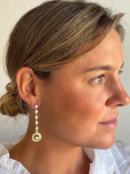 Pendientes largos ROQUES desmontables, hilera de circonitas en plata de ley