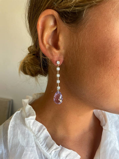 Pendientes largos ROQUES desmontables, hilera de circonitas en plata de ley