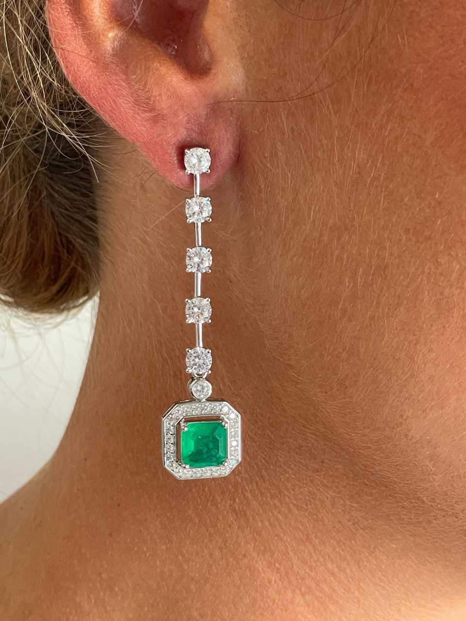 Pendientes largos ROQUES desmontables, hilera de circonitas en plata de ley