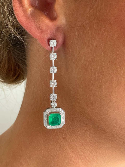 Pendientes largos ROQUES desmontables, hilera de circonitas en plata de ley