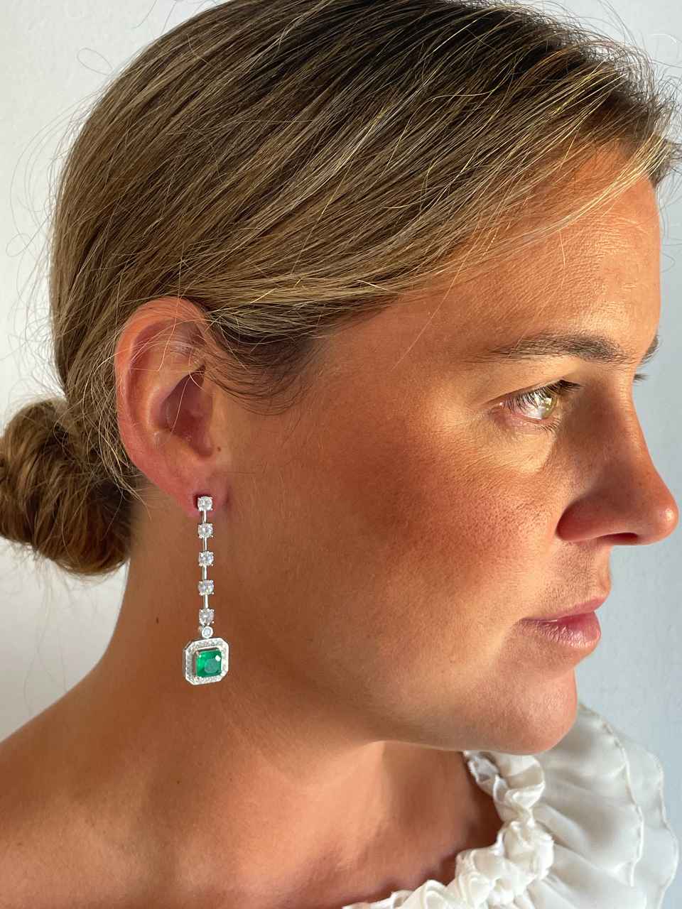 Pendientes largos ROQUES desmontables, hilera de circonitas en plata de ley