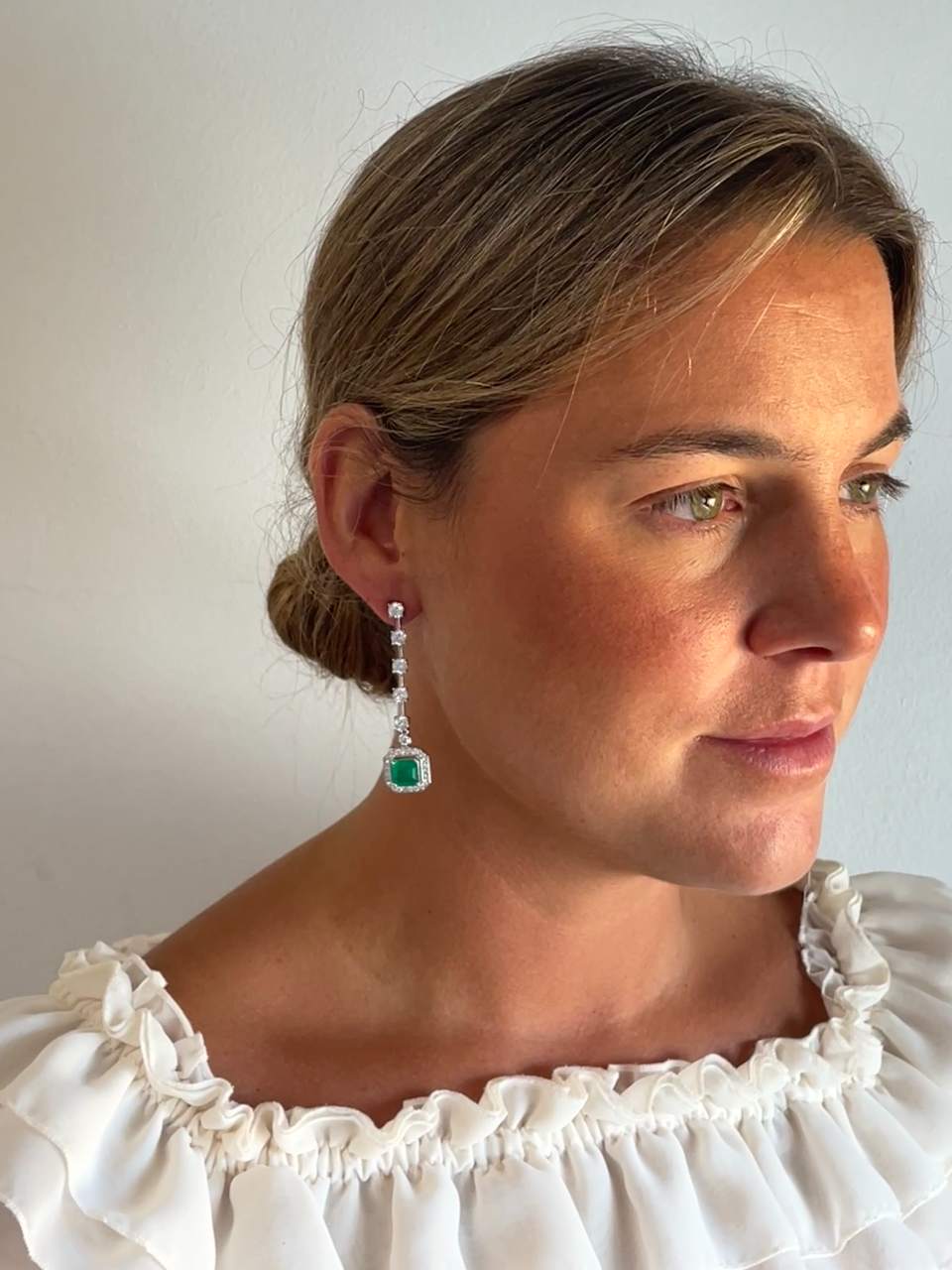 Pendientes largos ROQUES desmontables, hilera de circonitas en plata de ley