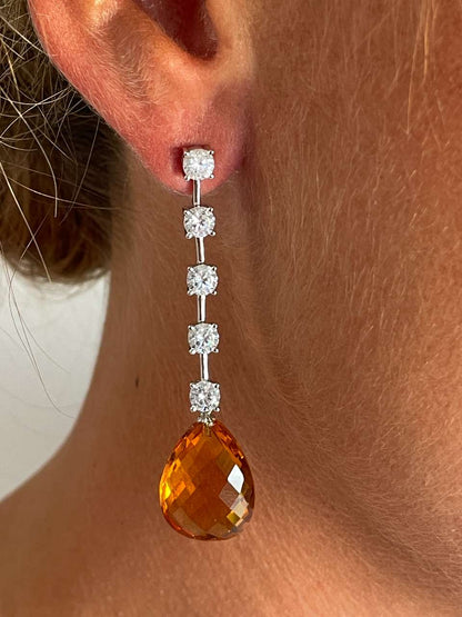 Pendientes largos ROQUES desmontables, hilera de circonitas en plata de ley