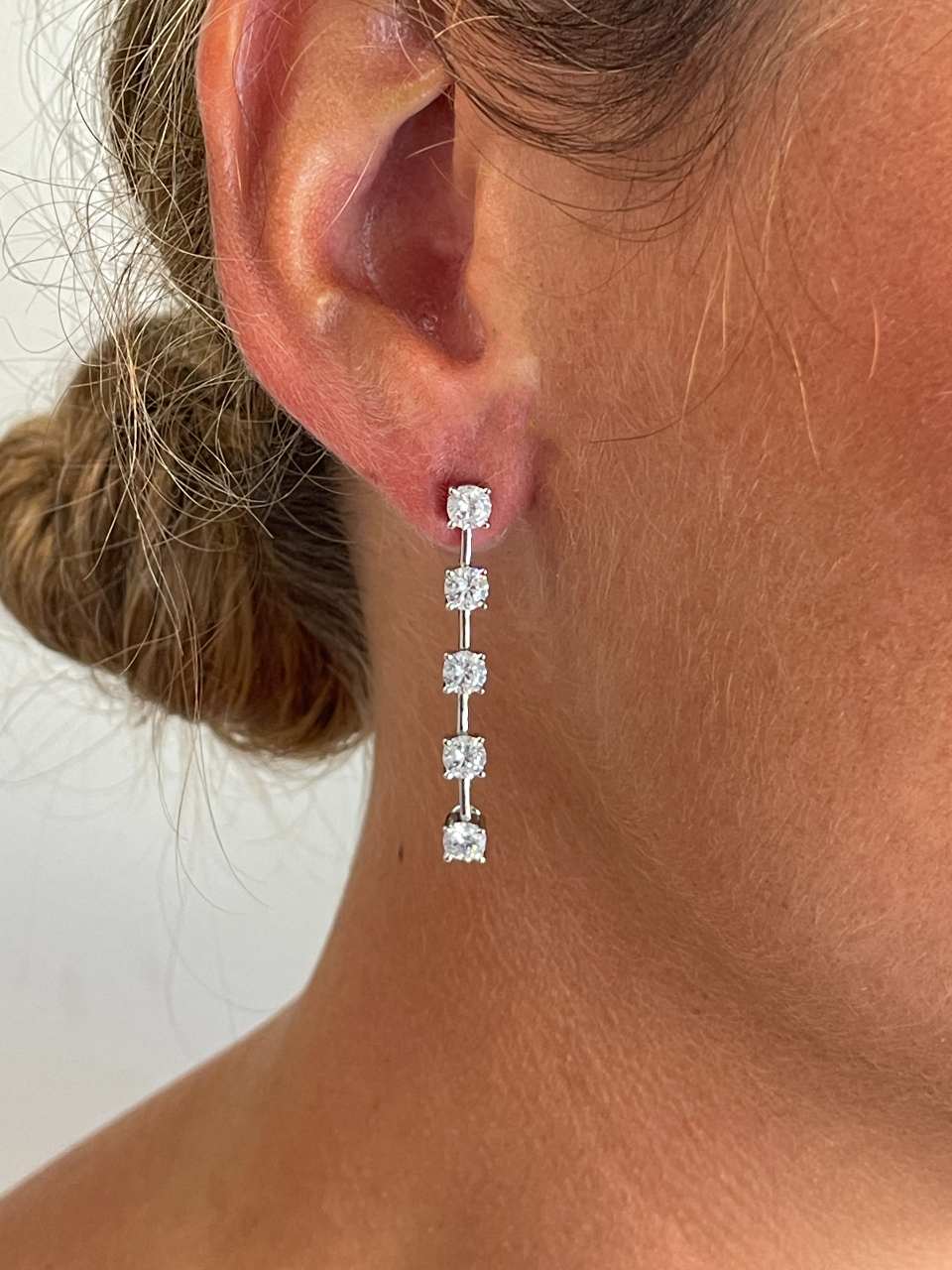 Pendientes largos ROQUES desmontables, hilera de circonitas en plata de ley