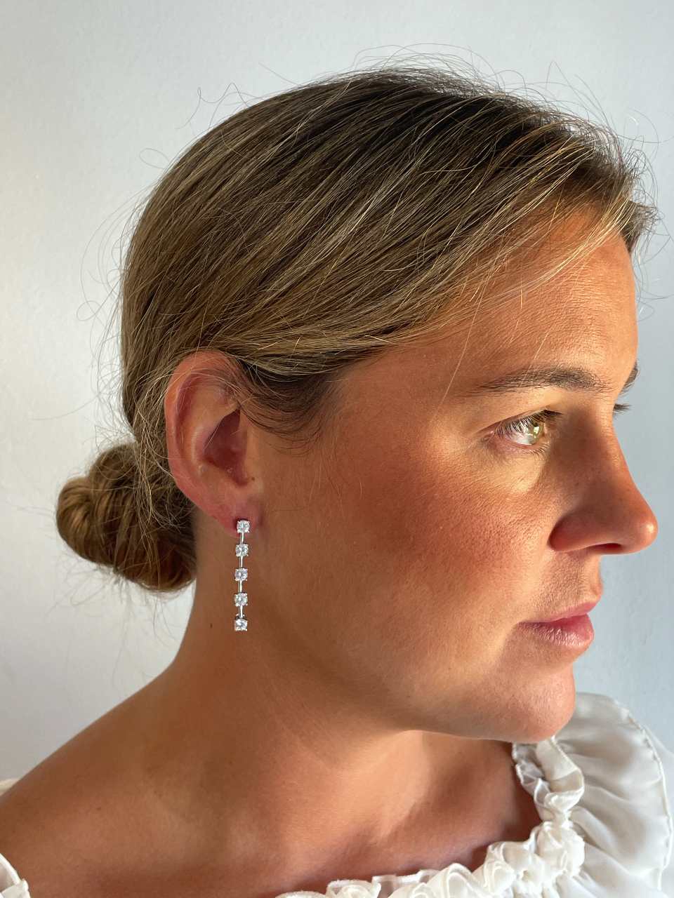Pendientes largos ROQUES desmontables, hilera de circonitas en plata de ley