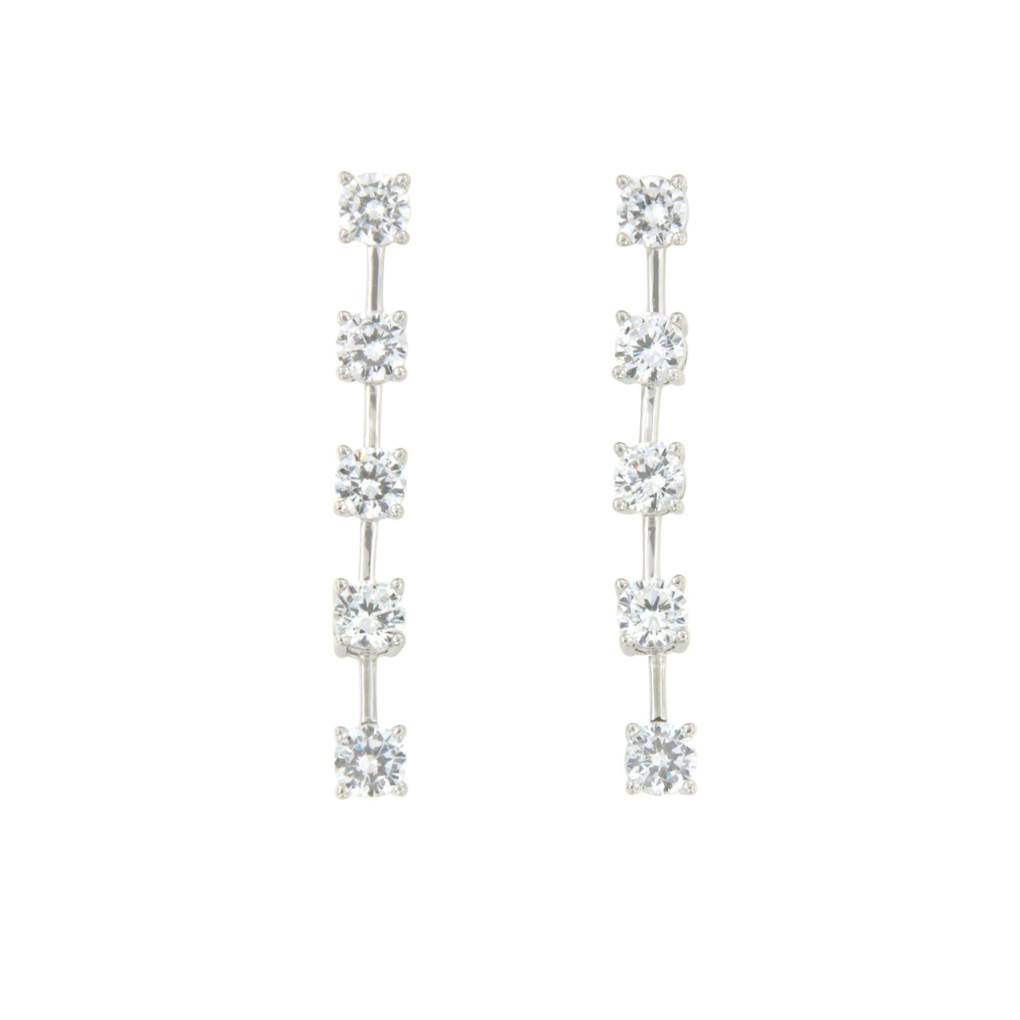 Pendientes largos ROQUES desmontables, hilera de circonitas en plata de ley