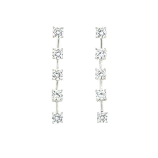 Pendientes largos ROQUES desmontables, hilera de circonitas en plata de ley