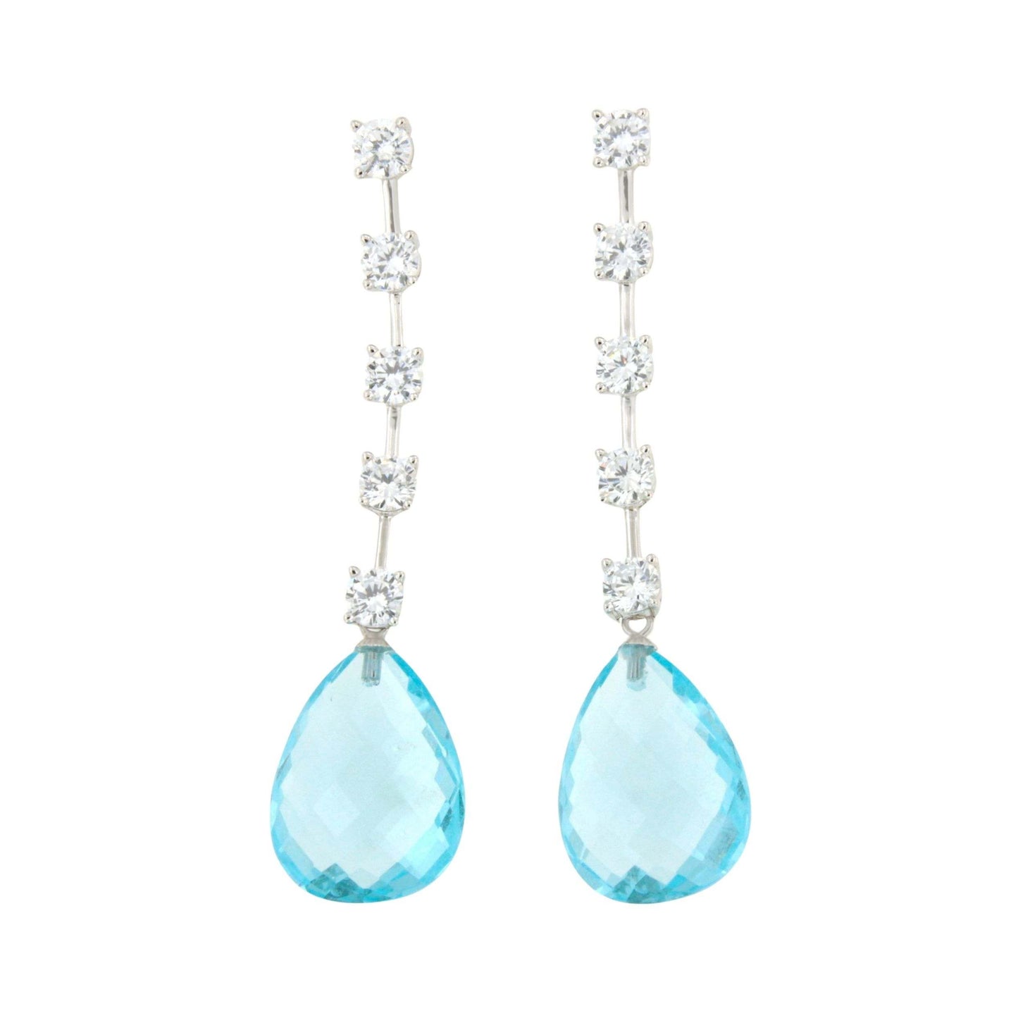 Pendientes largos ROQUES desmontables, hilera de circonitas en plata de ley