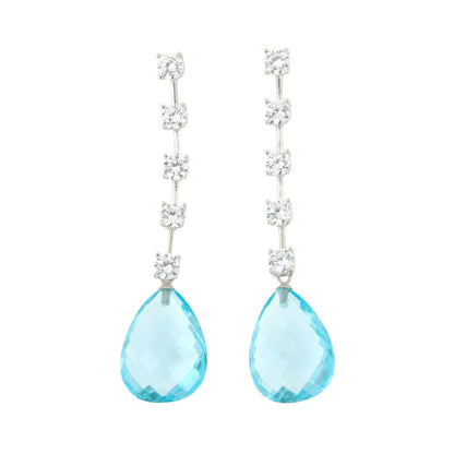 Pendientes largos ROQUES desmontables, hilera de circonitas en plata de ley