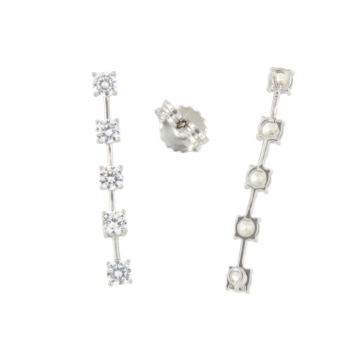 Pendientes largos ROQUES desmontables, hilera de circonitas en plata de ley