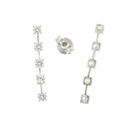 Pendientes largos ROQUES desmontables, hilera de circonitas en plata de ley