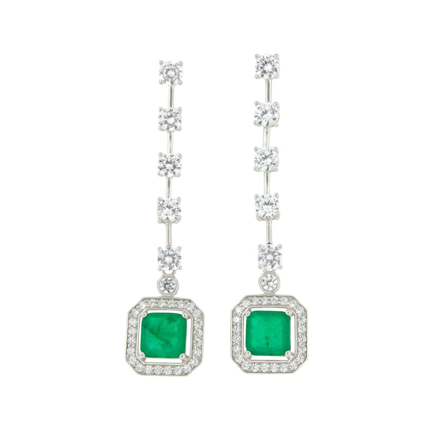 Pendientes largos ROQUES desmontables, hilera de circonitas en plata de ley