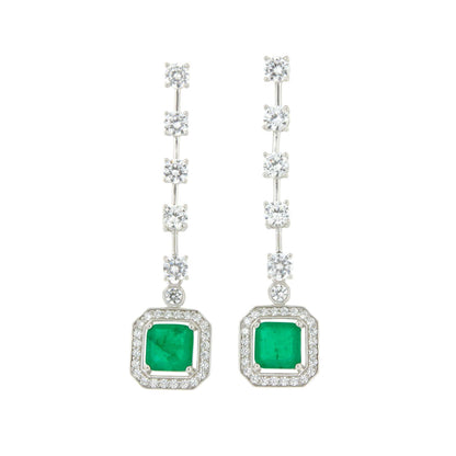 Pendientes largos ROQUES desmontables, hilera de circonitas en plata de ley