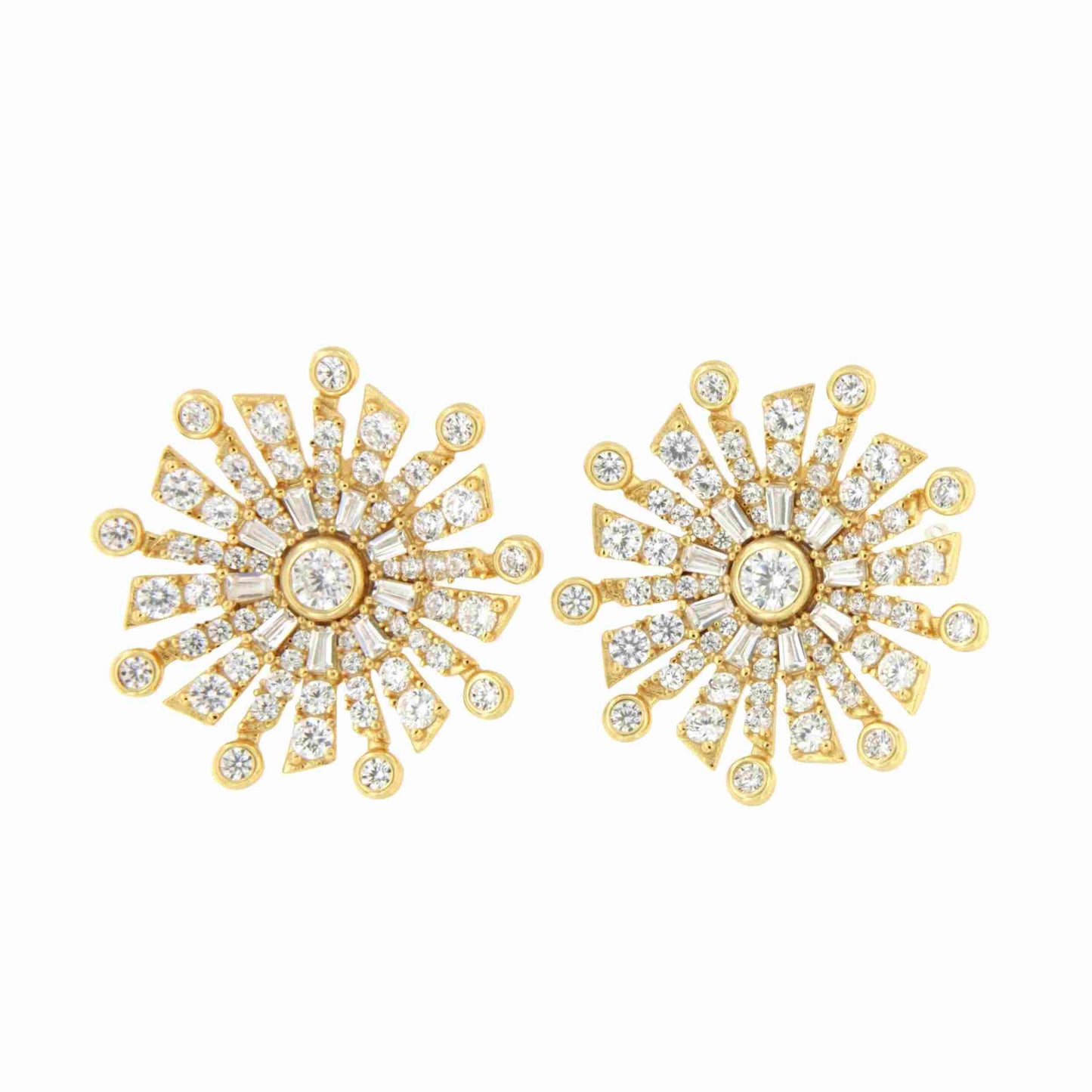 Pendientes estrellados MORROCO, en plata 1ª ley con circonitas en plata de ley/ baño oro 18 ktes