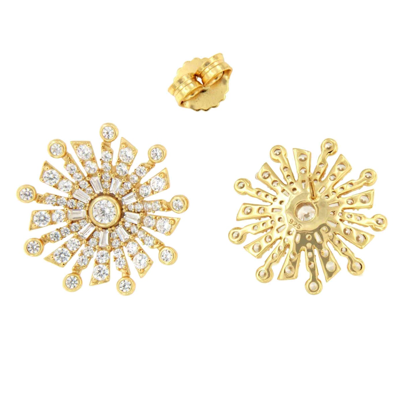 Pendientes estrellados MORROCO, en plata 1ª ley con circonitas en plata de ley/ baño oro 18 ktes