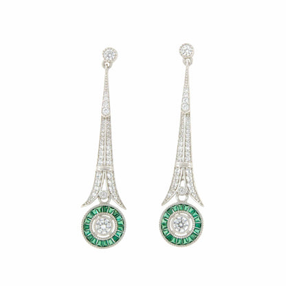 Pendientes CAULKER largos en color esmeralda/ zafiro