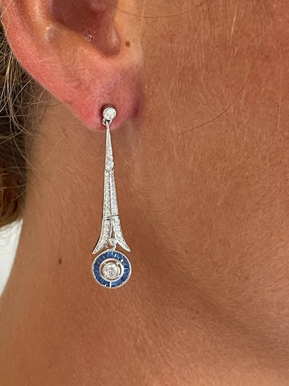 Pendientes CAULKER largos en color esmeralda/ zafiro