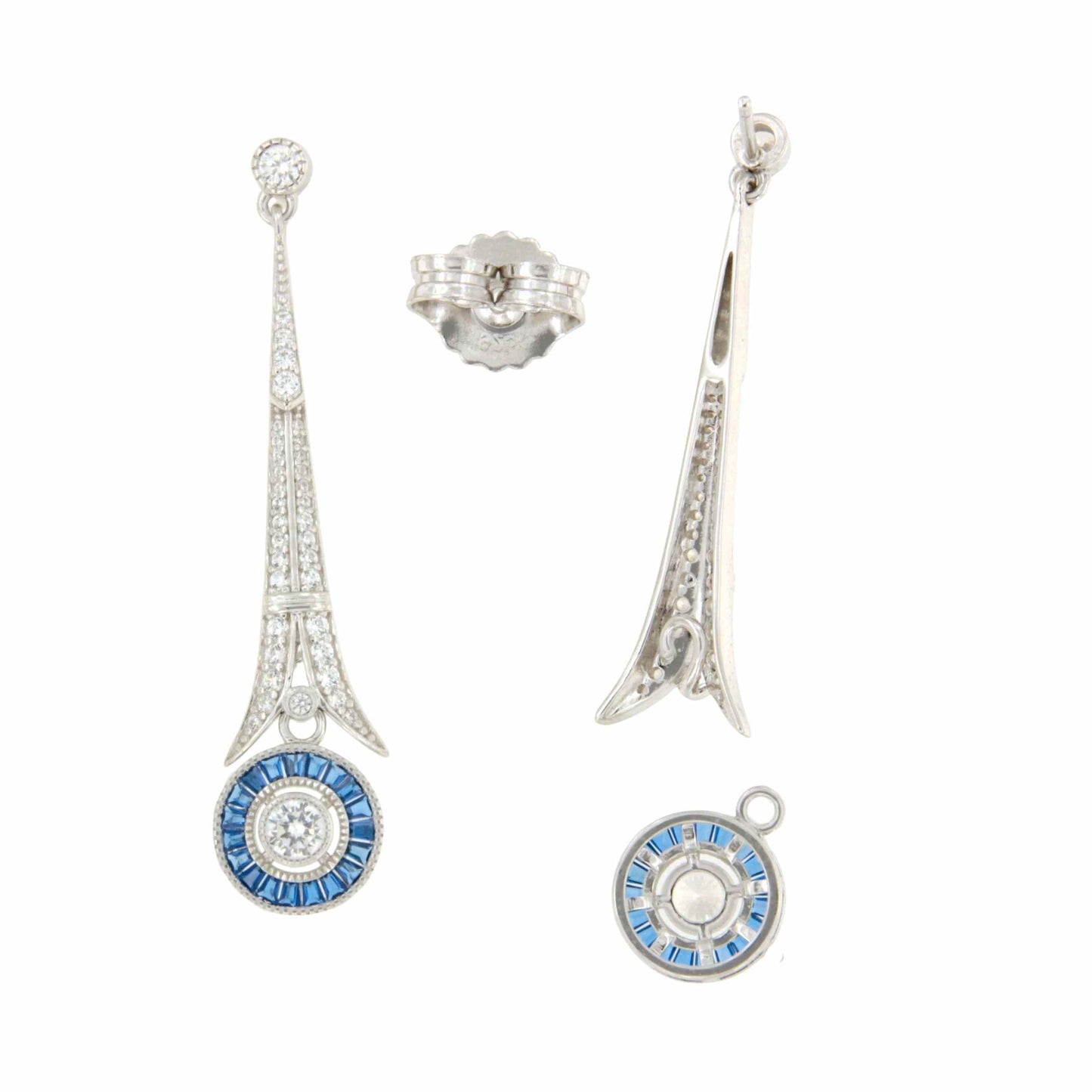 Pendientes CAULKER largos en color esmeralda/ zafiro