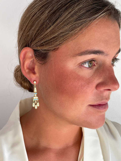 Pendientes CORN art decó, en plata de ley/ baño de oro amarillo 18 ktes