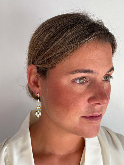 Pendientes CORN art decó, en plata de ley/ baño de oro amarillo 18 ktes