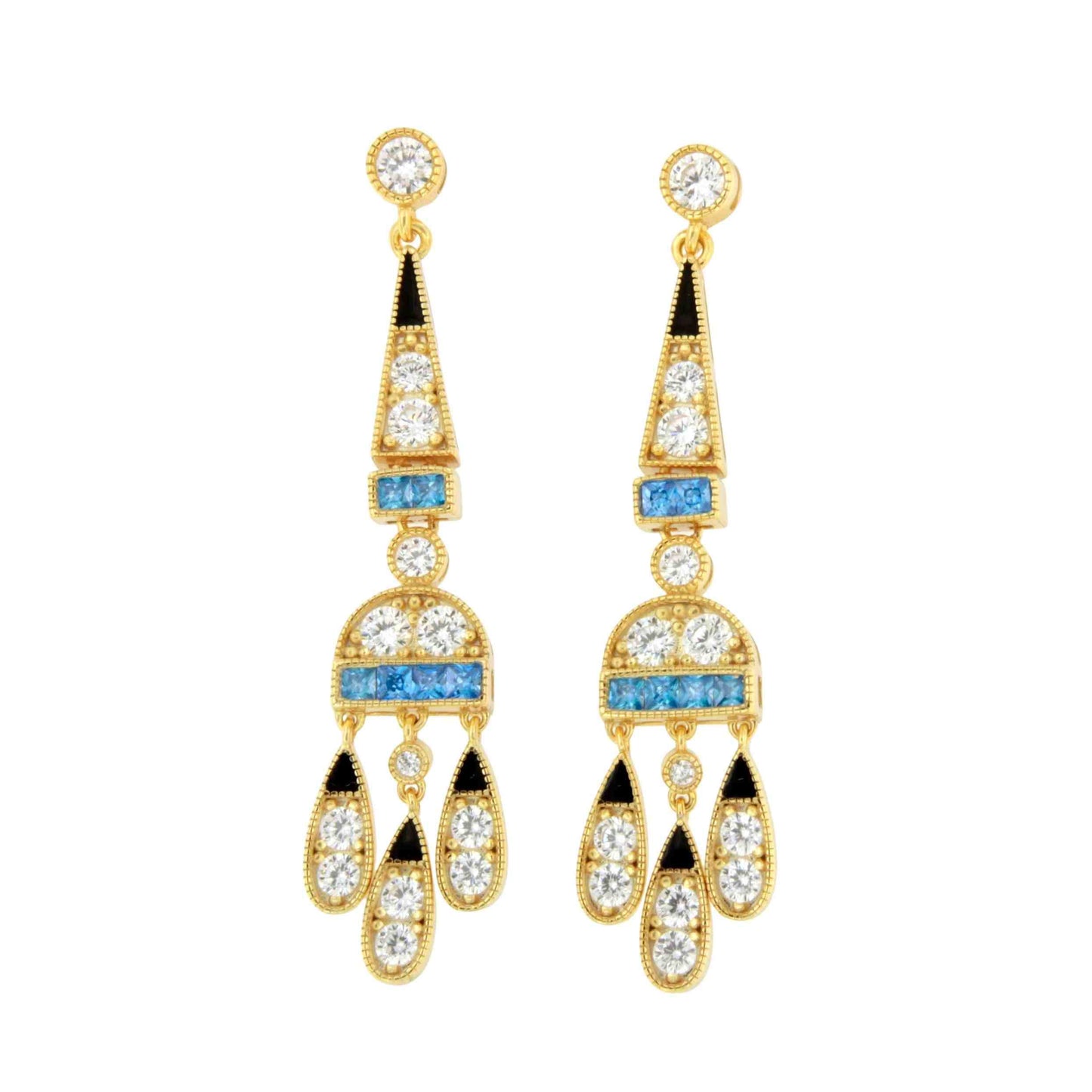 Pendientes CORN art decó, en plata de ley/ baño de oro amarillo 18 ktes