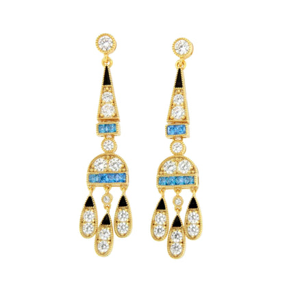 Pendientes CORN art decó, en plata de ley/ baño de oro amarillo 18 ktes