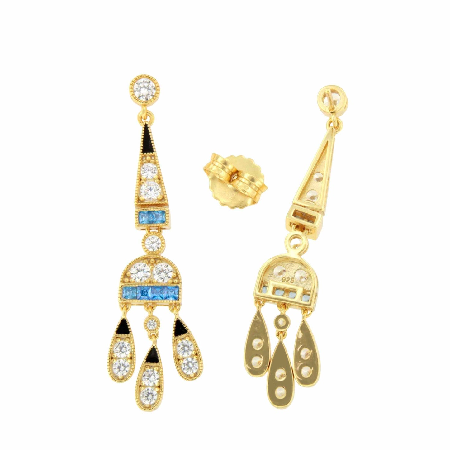 Pendientes CORN art decó, en plata de ley/ baño de oro amarillo 18 ktes