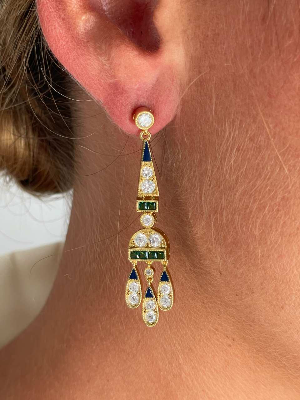 Pendientes CORN art decó, en plata de ley/ baño de oro amarillo 18 ktes